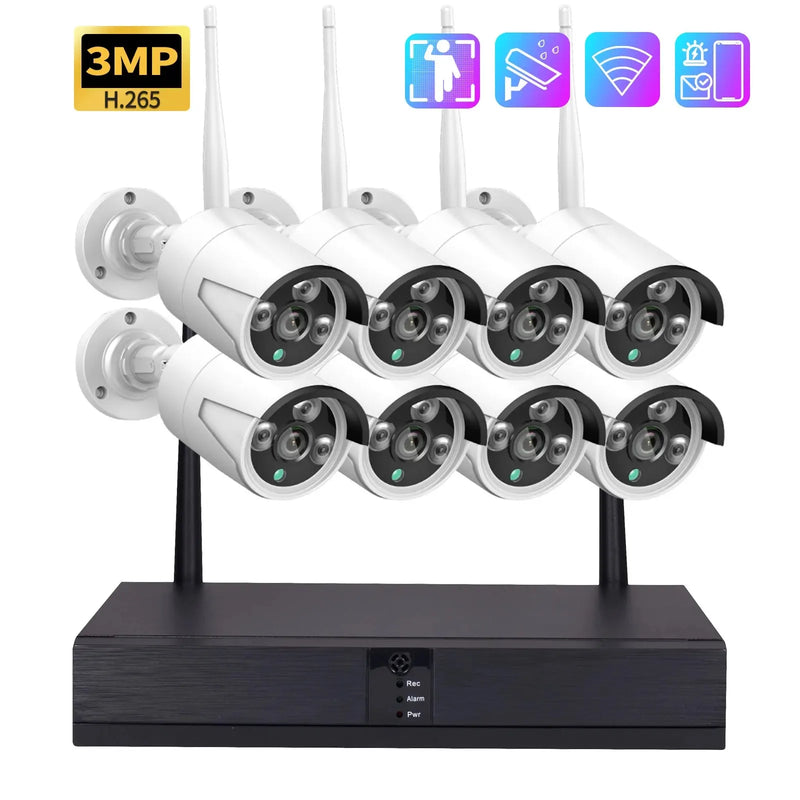 Gadinan 8CH 3MP Wireless NVR Kit Face Detect H.265+ Security System Outdoor Audio Wifi IP Camera Video Surveillance CCTV Camera