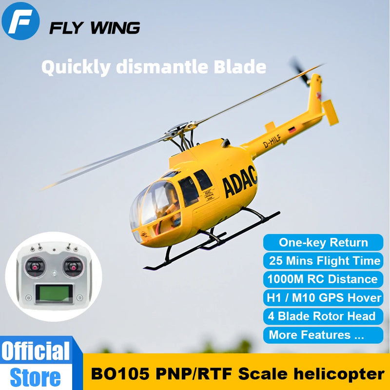 470 class FLYWING BO105 scale helicopter 4 blades rotor head rc helicopter High-realistic automatic route mode one click return