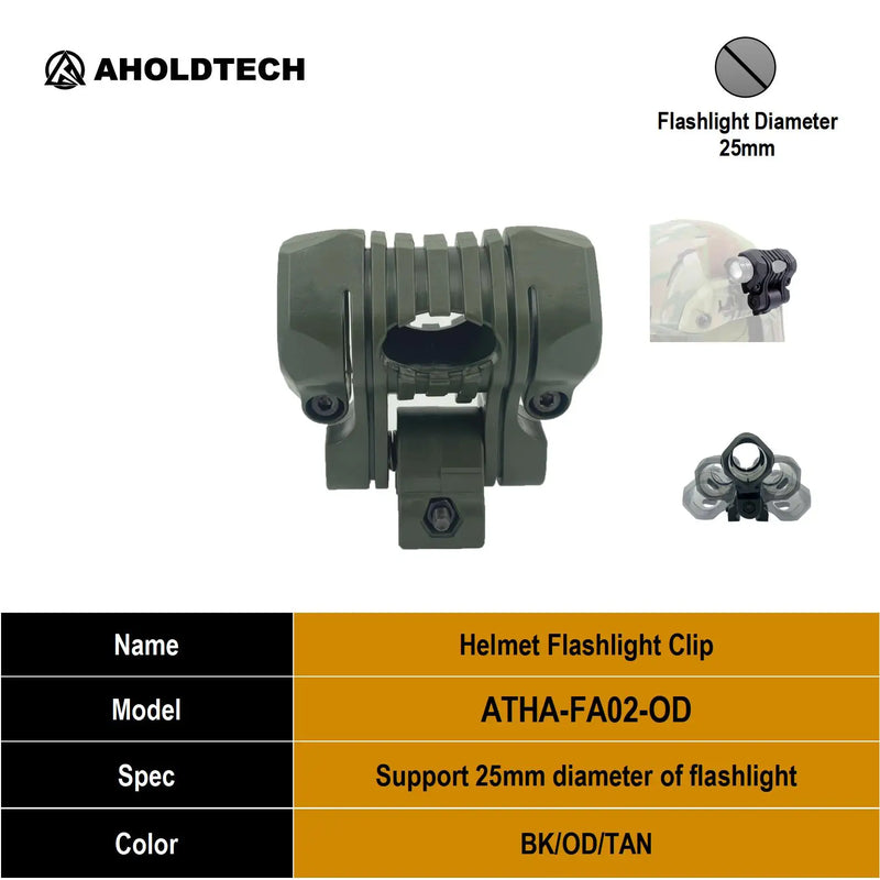 Aholdtech FA02 25mm Multi-Angle Flashlight Holder Tactical Helmet Light Clamp Mounted On Fast Bulletproof Helmet Rail