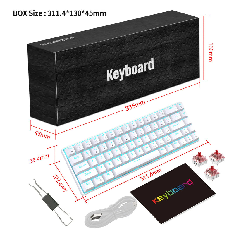 68 Keys Mechanical Keyboard Ergonomics RGB Backlit LED Hot Swappable Blue Switch Gaming Keyboard for PC Laptop Office