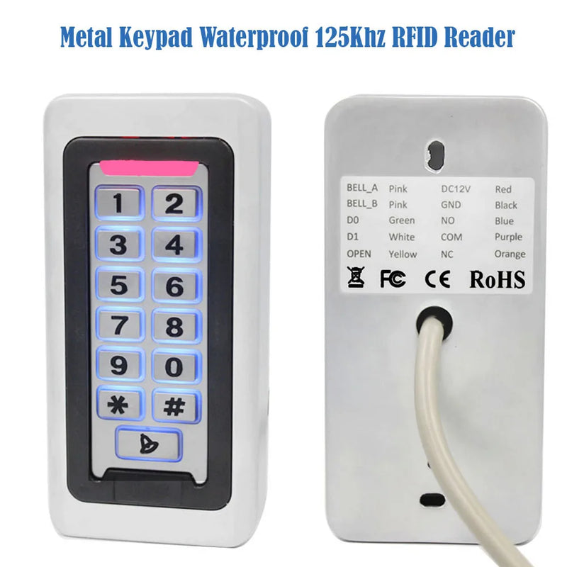 IP67 Waterproof 2000 User Backlight Metal Keypad Lock RFID 125Khz Standalone Door Access Control Kits Wiegand 26 Output Reader